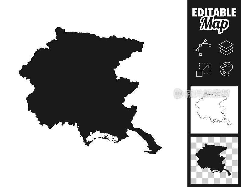 Friuli-Venezia Giulia地图设计。轻松地编辑